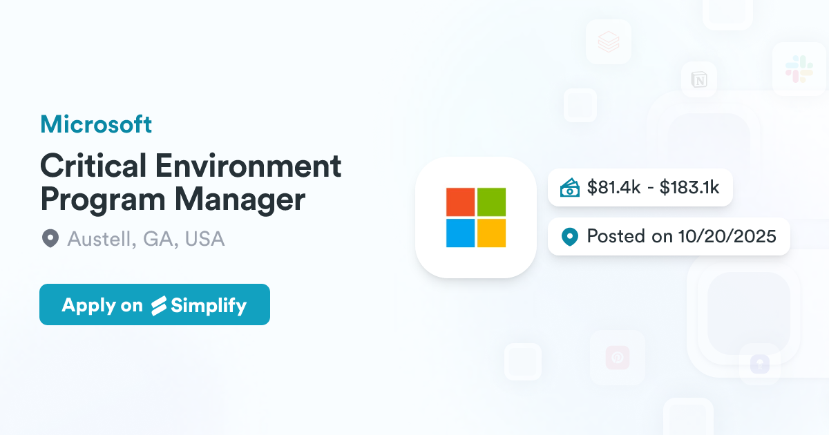 Critical Environment Program Manager Microsoft Simplify Jobs
